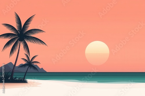 Silhouette of palm trees on a beach at sunset.
