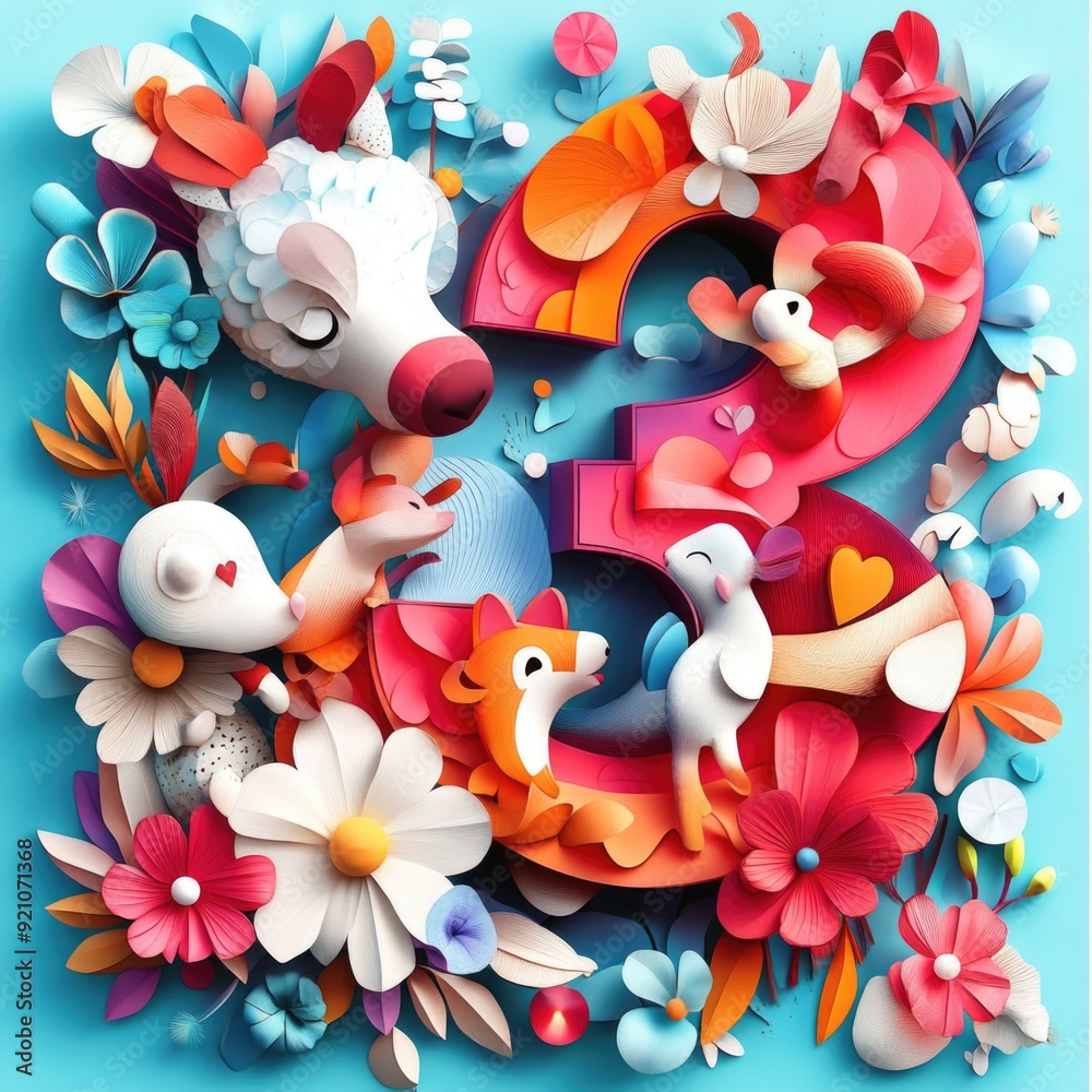 Paper cut style illustration, colorful 3D whimsical, text Paper cut style illustration, colorful 3D whimsical, text
