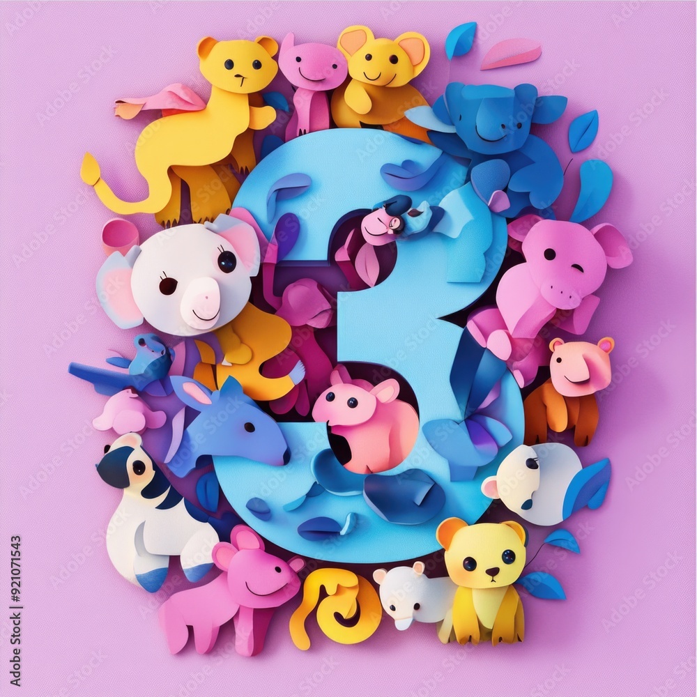 Naklejka premium Paper cut style illustration, colorful 3D whimsical, text 