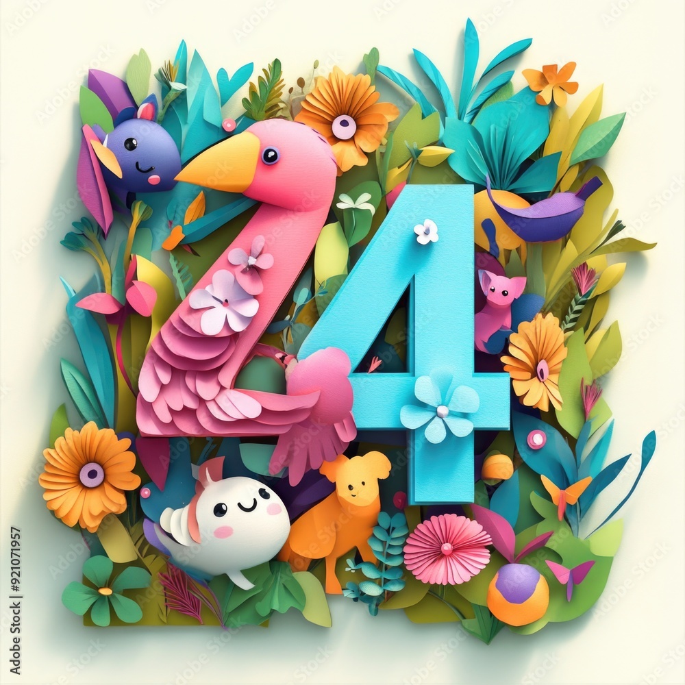 Paper cut style illustration, colorful 3D whimsical, text 