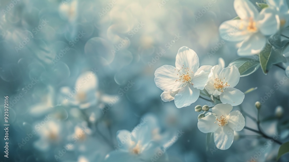 Delicate spring blossoms in full bloom, against a soft, blurred background Delicate spring blossoms in full bloom, against a soft, blurred background