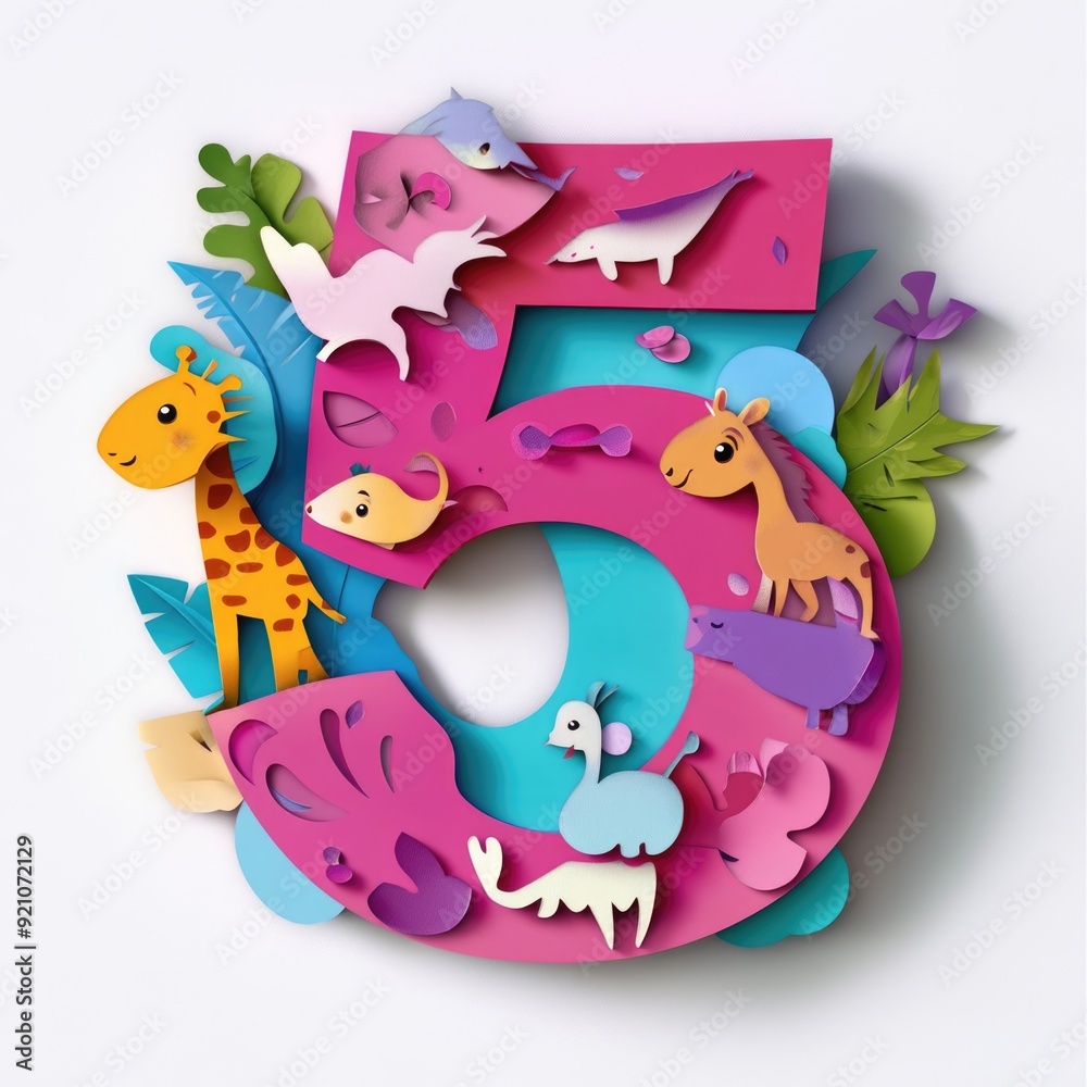 Obraz premium Paper cut style illustration, colorful 3D whimsical, text 