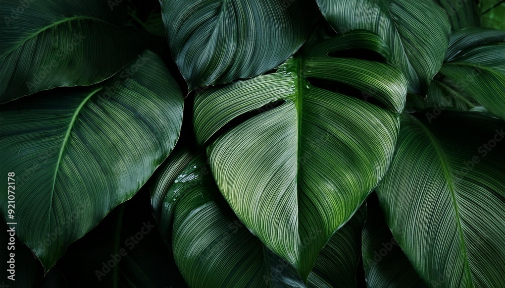 abstract dark green leaves organic nature in a forest detail, tropical foliage plant, monstera leaf abstract dark green leaves organic nature in a forest detail, tropical foliage plant, monstera leaf