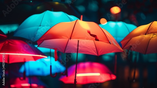 Wallpaper Mural A group of umbrellas glowing with neon lights, creating a vibrant, nighttime scene Torontodigital.ca