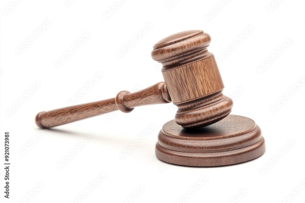 Wooden Gavel with Sound Block on White Background Wooden Gavel with Sound Block on White Background