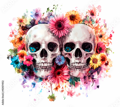 Skulls with flowers illustration