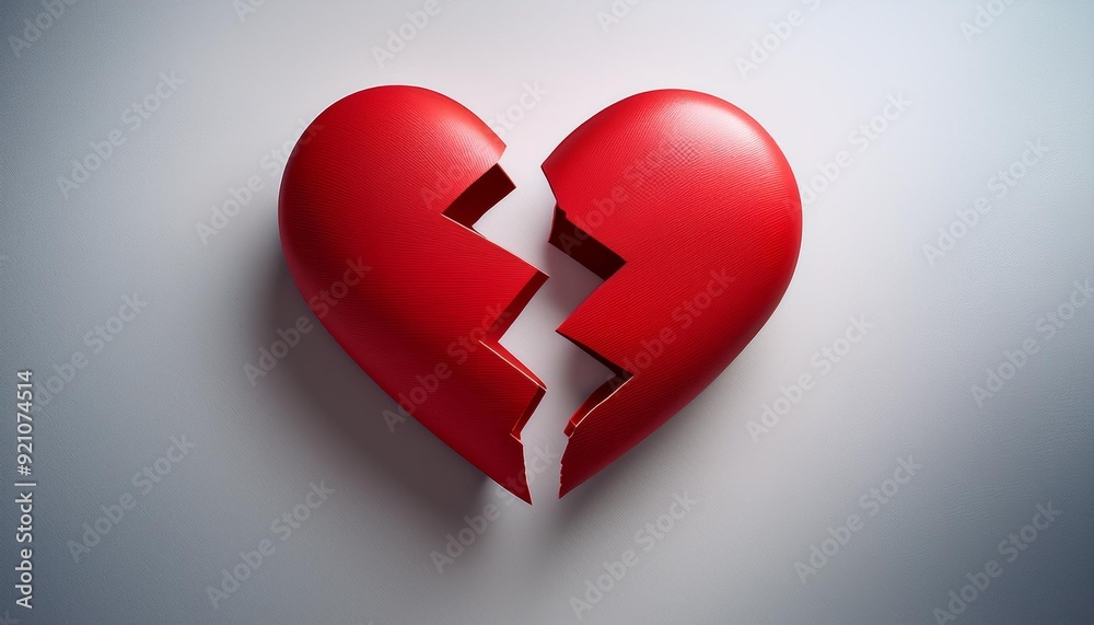 A minimalist image of a broken red heart on a light, neutral background A minimalist image of a broken red heart on a light, neutral background