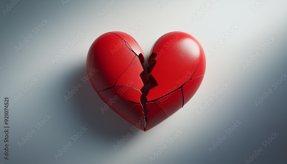 A minimalist image of a broken red heart on a light, neutral background A minimalist image of a broken red heart on a light, neutral background