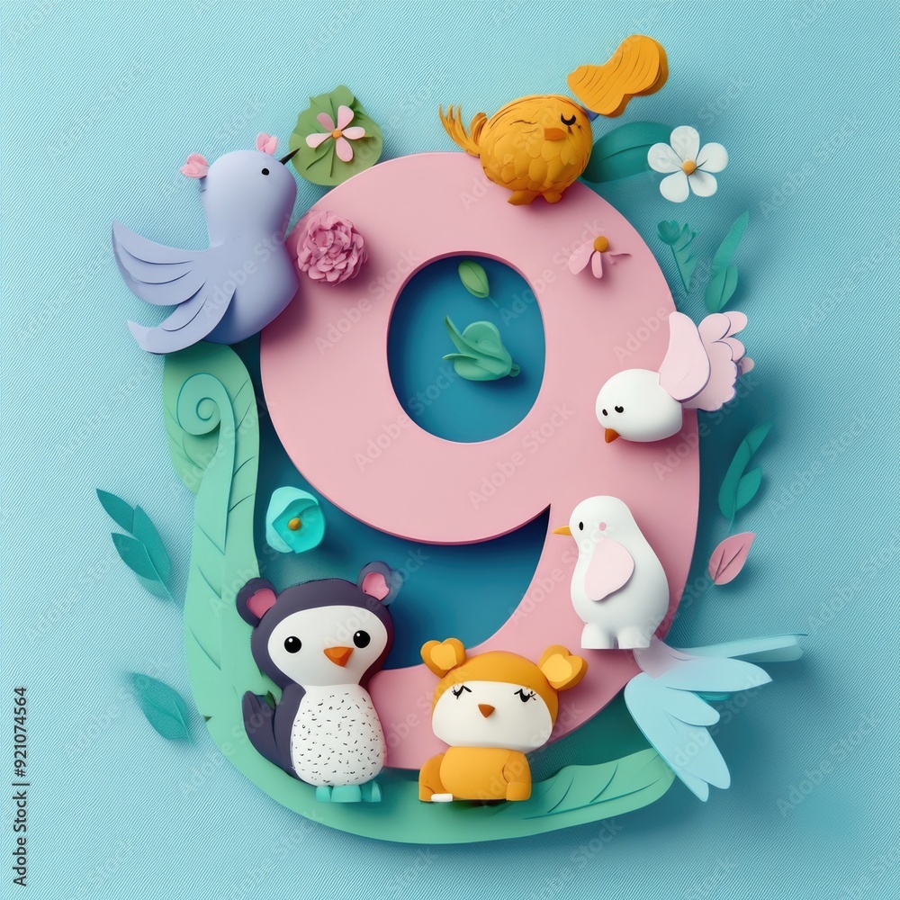 Obraz premium Paper cut style illustration, colorful 3D whimsical, text 
