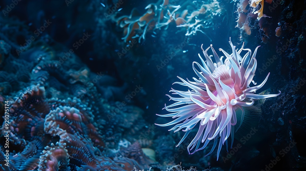 Anemone in deep sea water Anemone in deep sea water