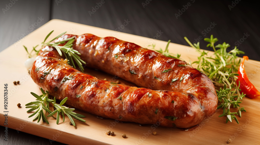 Grilled Sausages on Wooden Cutting Board Grilled Sausages on Wooden Cutting Board