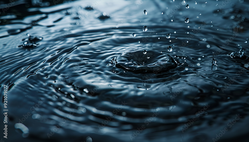 сlose up of raindrops falling on a water surface, creating ripples and splashes сlose up of raindrops falling on a water surface, creating ripples and splashes