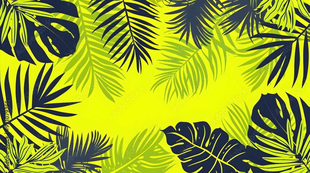 Lush Tropical Foliage with Bold Navy and Lime Green Tones as Background Texture Lush Tropical Foliage with Bold Navy and Lime Green Tones as Background Texture