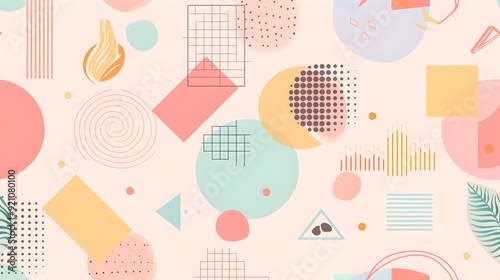 Minimalist Abstract Geometric Pattern with Pastel Shapes and Textures