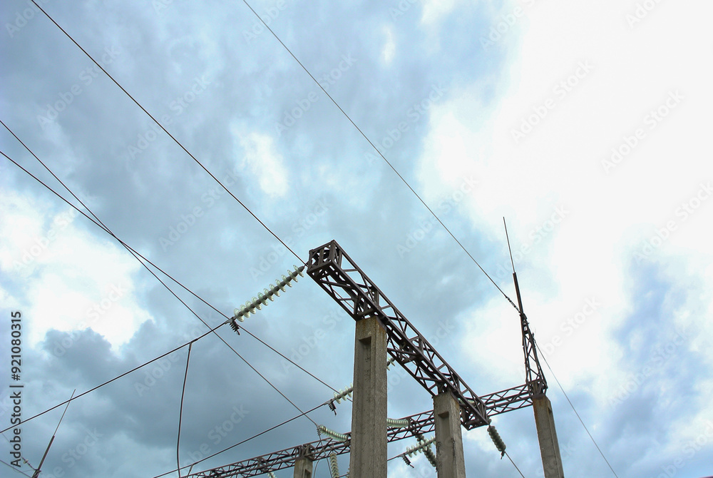 Power lines against the blue sky, natural background. Power lines against the blue sky, natural background.