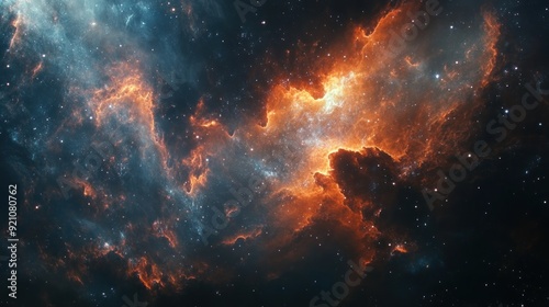 Cosmic Nebula with Blue and Orange Clouds