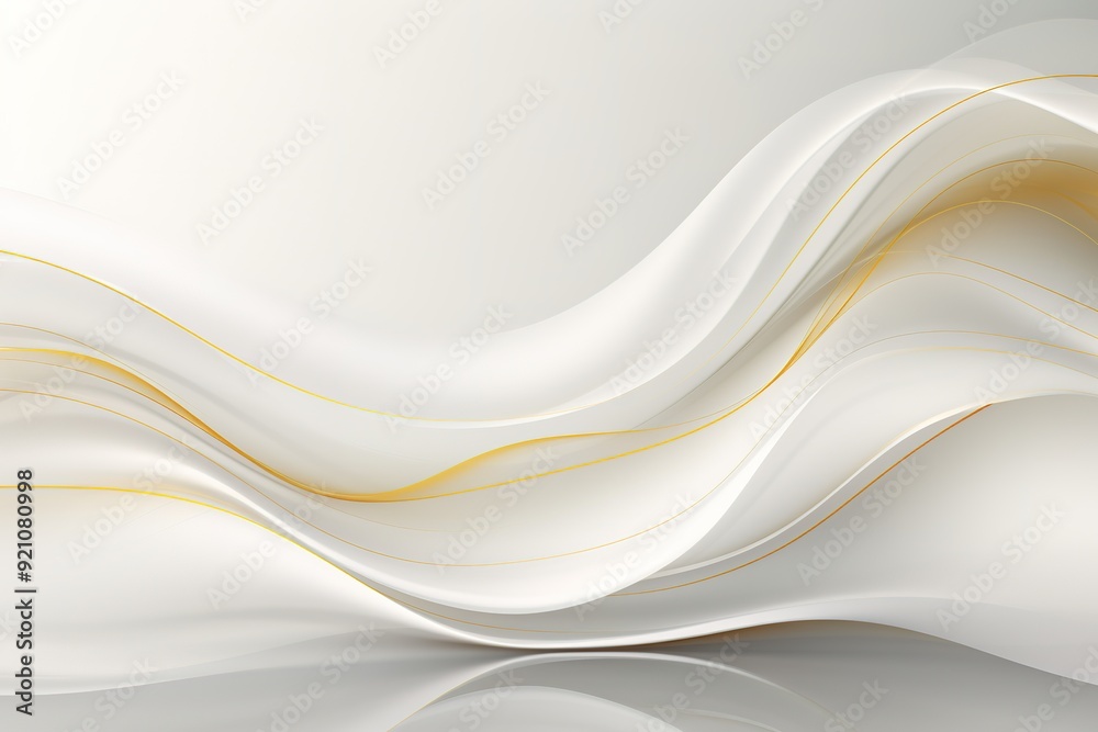 Abstract white and gold background with flowing lines.