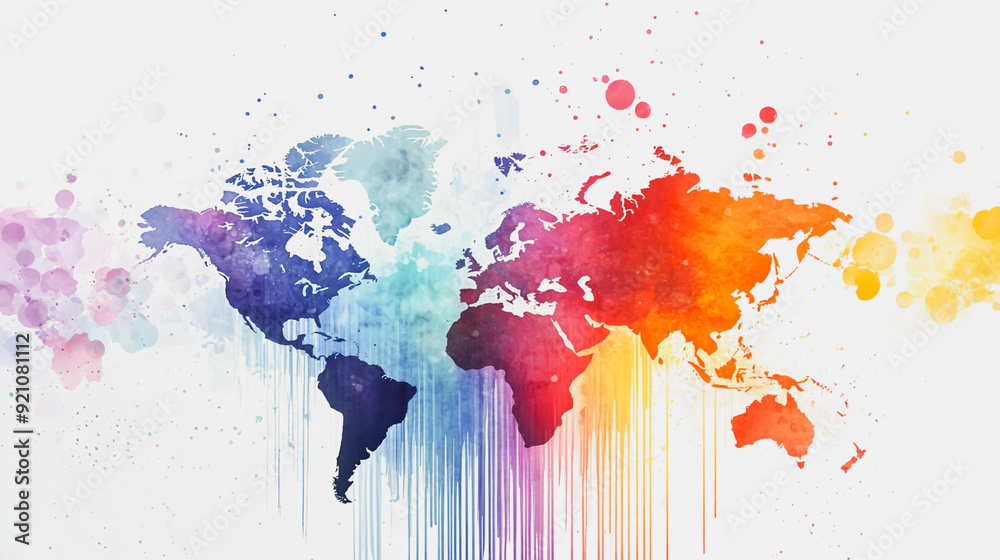Fototapeta premium watercolor of Abstract with pastel colorful charts and graphs with statistics to analyze business potential and forecast future development of companies growth. with word map.