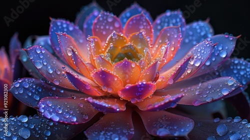 Closeup of a Dew-Covered Succulent