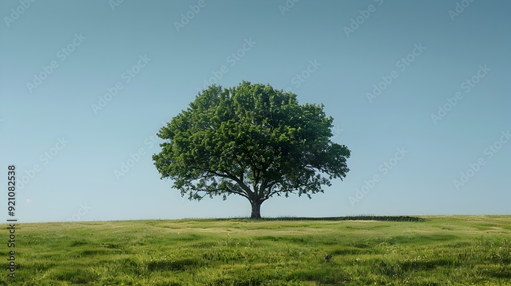 Solitary Tree in Peaceful Open Field Landscape Minimal Style Solitary Tree in Peaceful Open Field Landscape Minimal Style