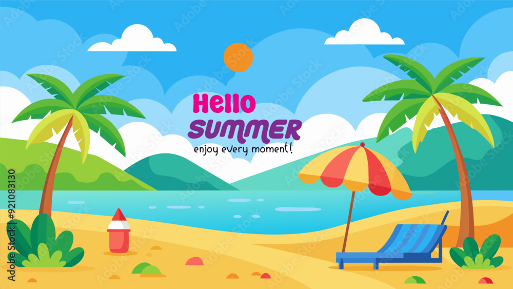 Obraz premium Summer beach scene banner design background