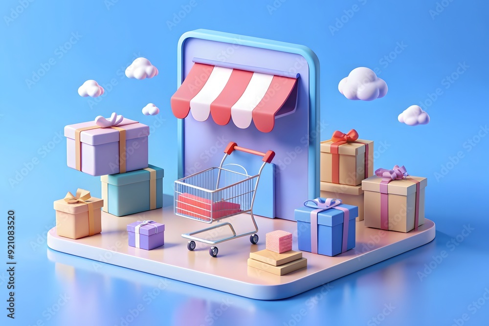 3D Render of a Shopping Cart with Gift Box and Discount Coupon - Representing Online Shopping and Promotions
3D Render of a Shopping Cart with Gift Box and Discount Coupon - Representing Online Shopping and Promotions