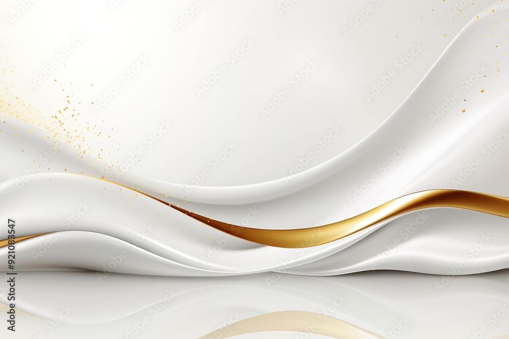 Abstract white and gold background with flowing lines and subtle shimmer.
