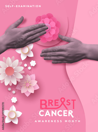 Breast cancer month poster pink woman self exam