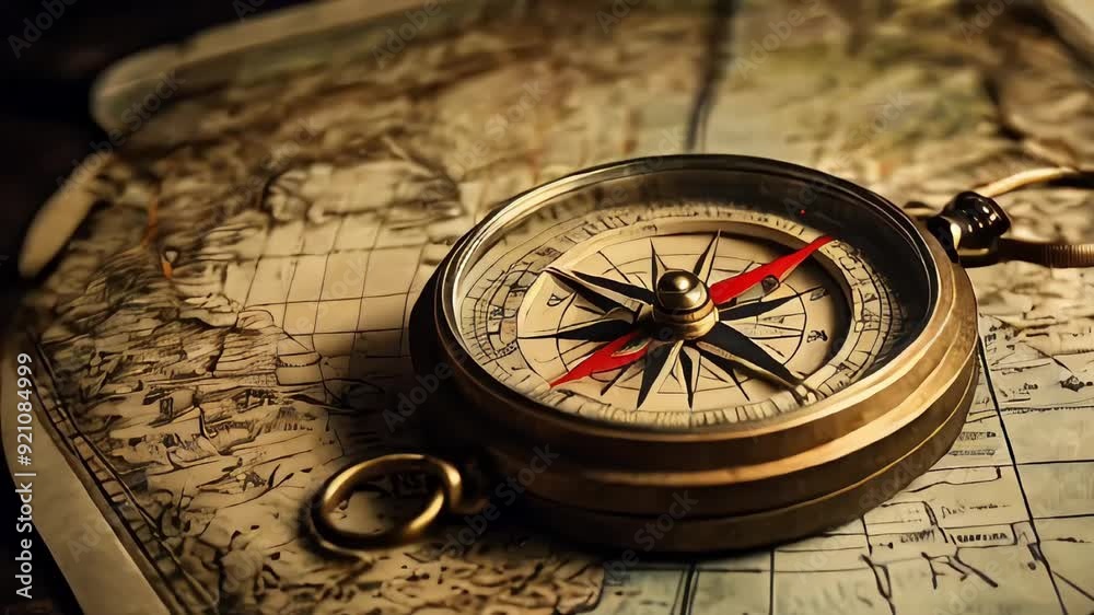 old compass on the journey map old compass on the journey map