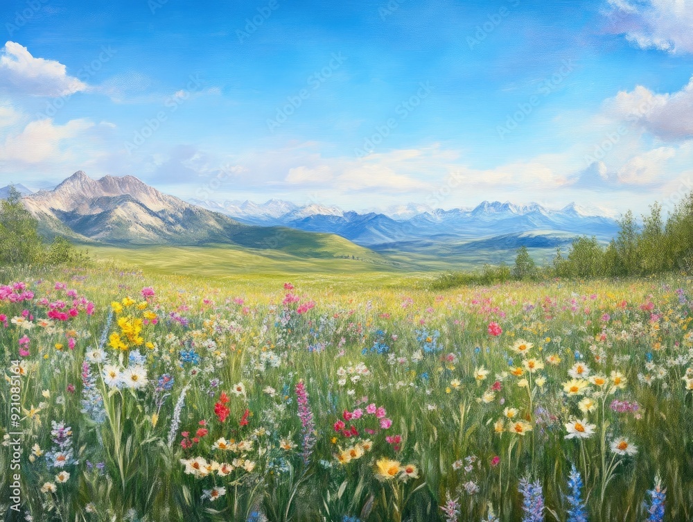 Obraz premium Expansive Field of Wildflowers with Blue Sky