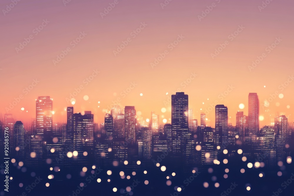 Vibrant Urban Lights Against Evening Sky