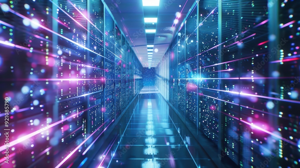 Shot of Corridor in Working Data Center Full of Rack Servers and Supercomputers with Internet connection Visualization Projection, technology, digital, futuristic, future, Shot of Corridor in Working Data Center Full of Rack Servers and Supercomputers with Internet connection Visualization Projection, technology, digital, futuristic, future,