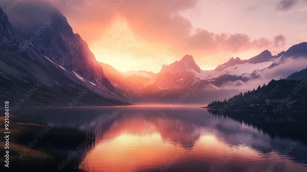 Serene Mountain Lake at Sunset with Reflecting Colors