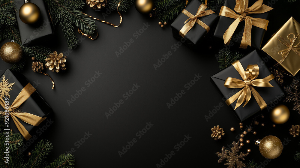 Fototapeta premium Christmas gifts on green background