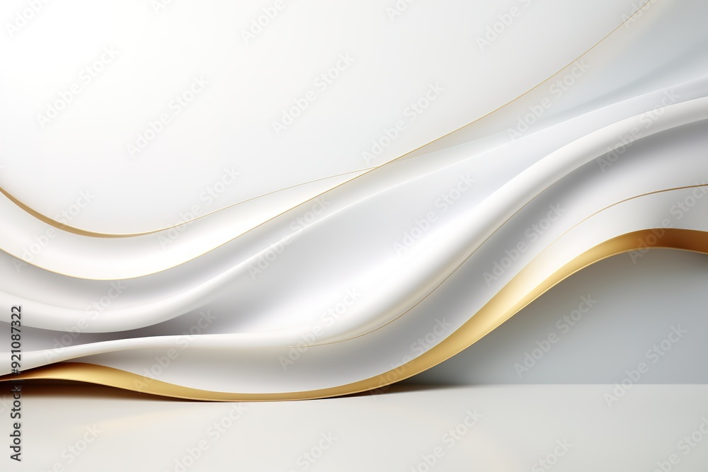 Fototapeta premium Abstract white and gold background with wavy lines.
