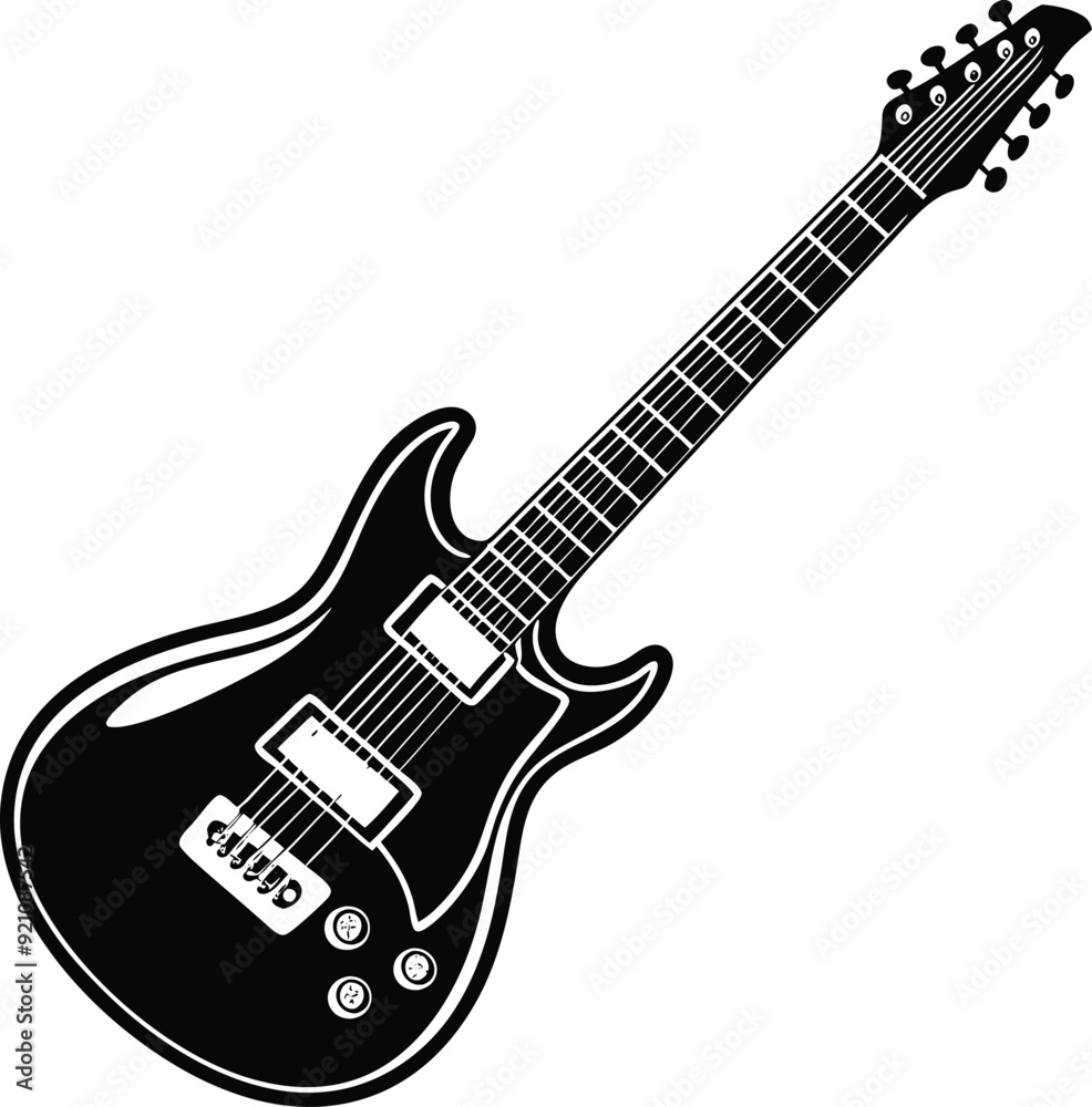 Fototapeta premium Electric Guitar Black and White Silhouette Icon Vector Design on White Background