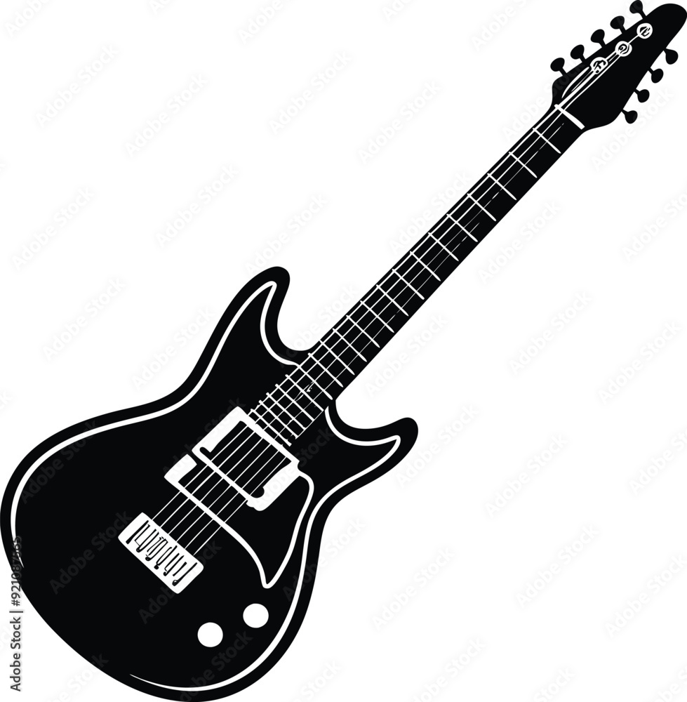 Electric Guitar Black and White Silhouette Icon Vector Design on White Background Electric Guitar Black and White Silhouette Icon Vector Design on White Background