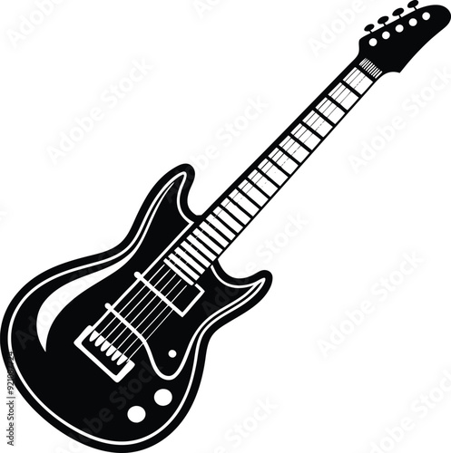 Electric Guitar Black and White Silhouette Icon Vector Design on White Background