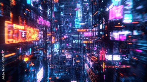 Futuristic Neon Cityscape with Digital Billboards