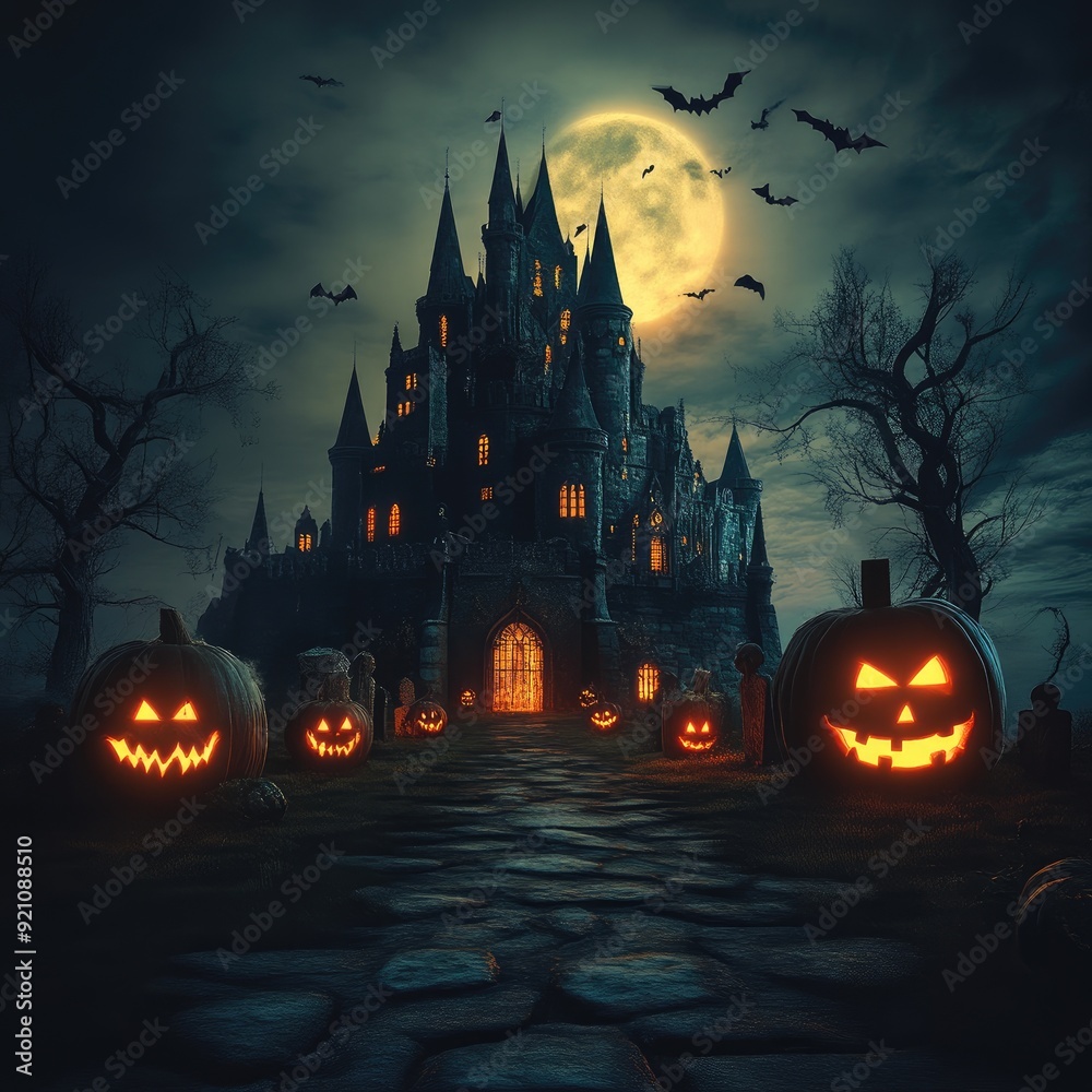 Mysterious Abandoned Mansion Under a Full Moon Mysterious Abandoned Mansion Under a Full Moon