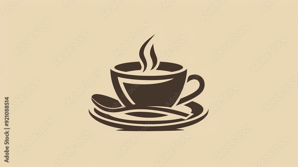 A coffee cup icon with a saucer and spoon, perfect for a menu. A coffee cup icon with a saucer and spoon, perfect for a menu.