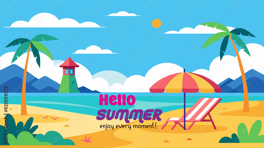 Beach Design Banner With Hello summer Beach Design Banner With Hello summer