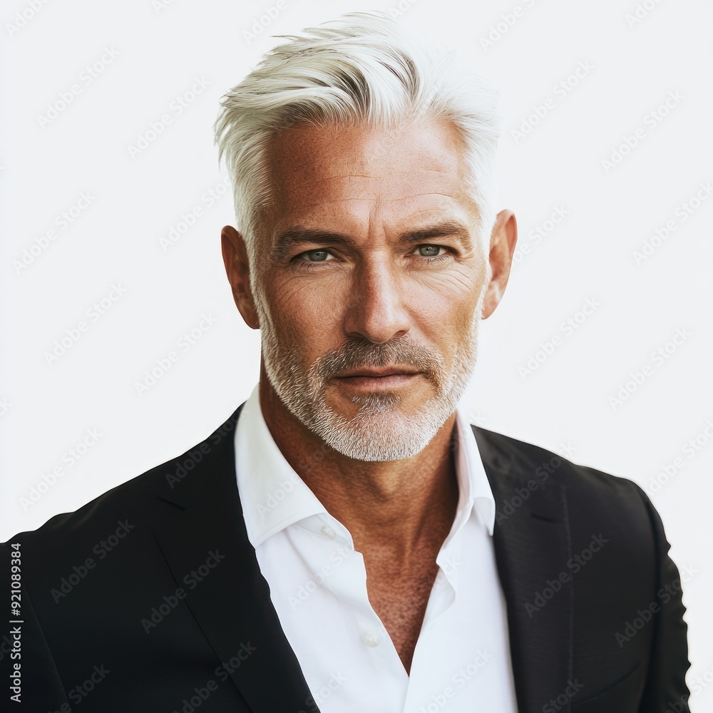 Confident senior man with white hair in a suit Confident senior man with white hair in a suit