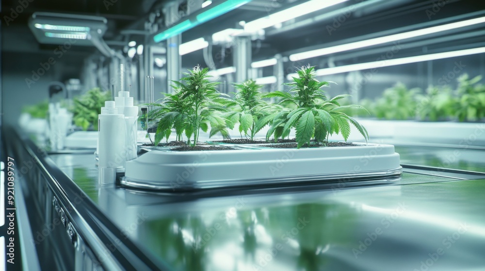 Cannabis Plants Growing in Futuristic Space Station Cannabis Plants Growing in Futuristic Space Station
