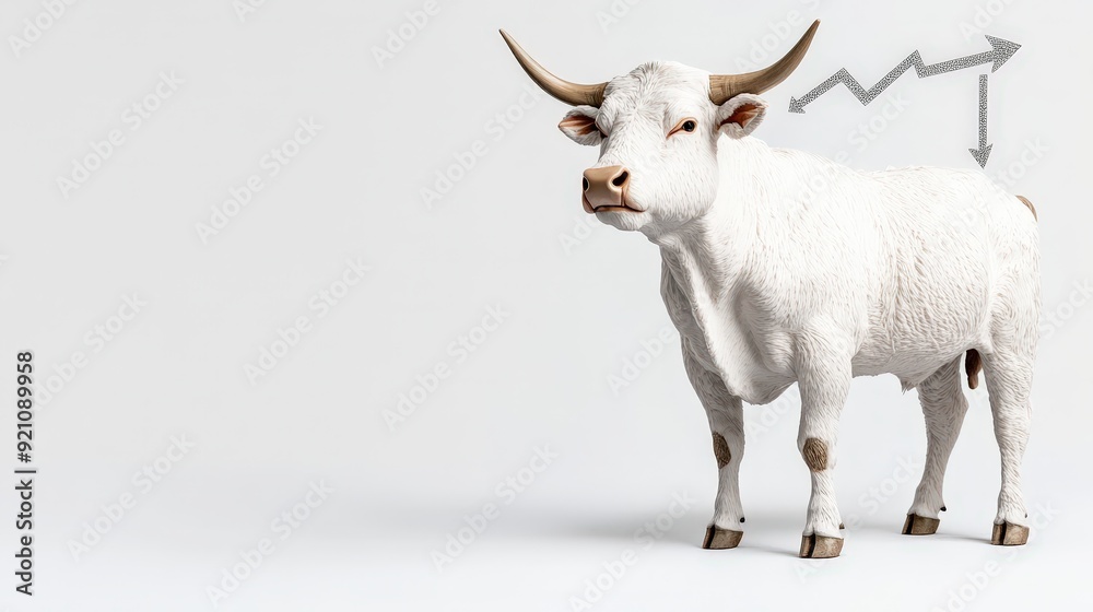 Fototapeta premium Financial Growth Concept - Symbolic Bull with Upward Arrows Representing Bullish Equities on Isolated Background
