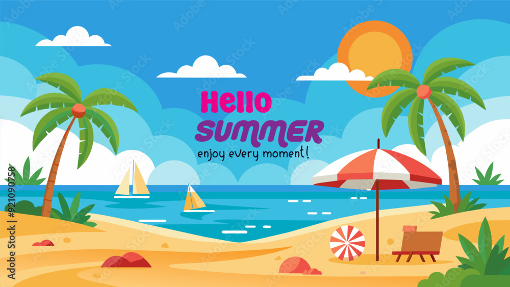 Summer beach scene banner design background Summer beach scene banner design background