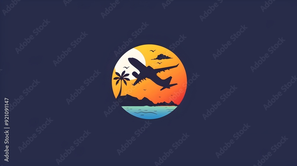Naklejka premium Logo, banner,icon and symbol for travel company and agency. Concept for Airplane, plane, travelling, tourism, spot, navigation