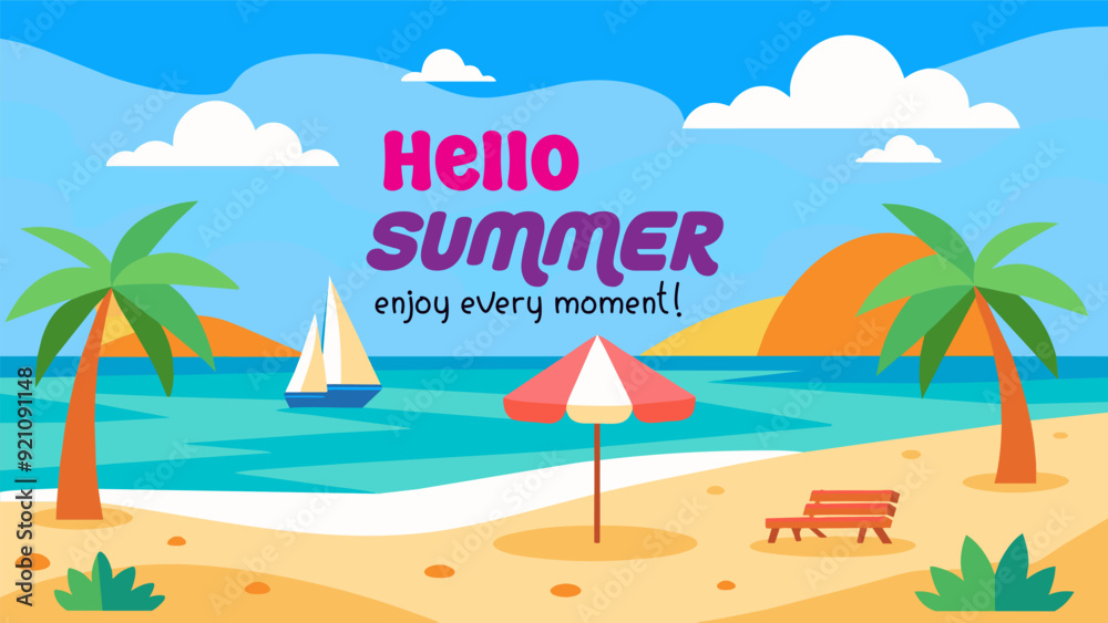 Fototapeta premium Summer beach scene banner design background