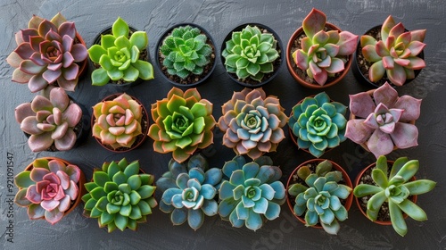 Succulents in Pots on a Gray Background photo