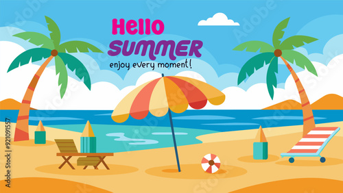 Summer beach scene banner design background